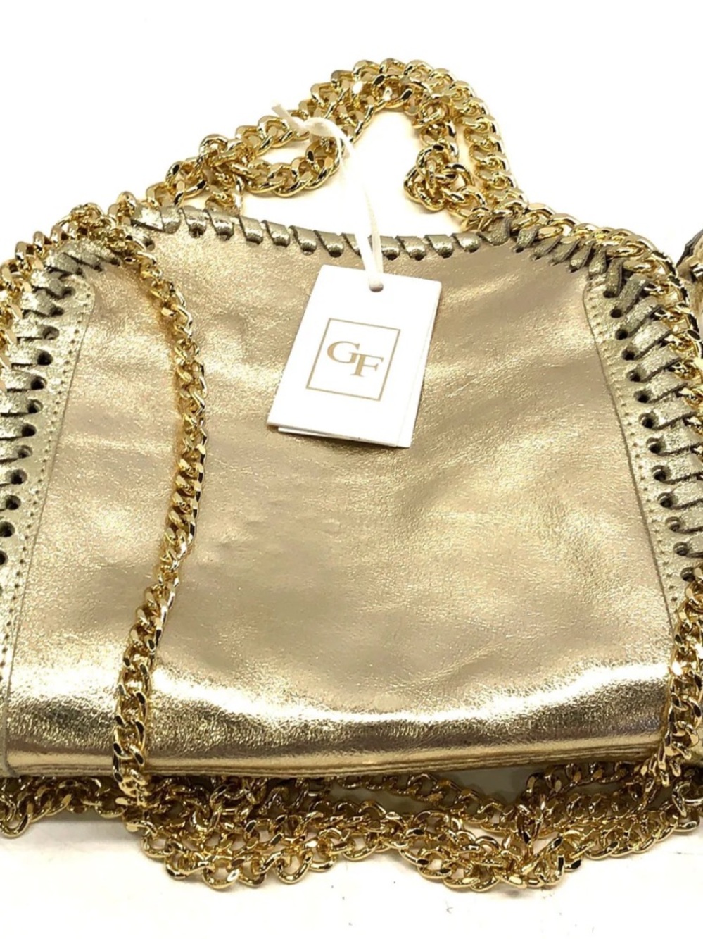 German Fuentes Gold Italian Leather Chelsea Chain metallic shoulder bag